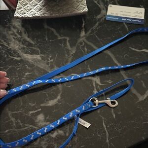 Blue Dog Leash with Bone Pattern